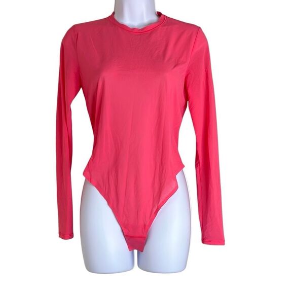 Lululemon Pink Mesh Sheer Nulu Crewneck Long-sleeve Bodysuit Large NWT $88 - Picture 1 of 10